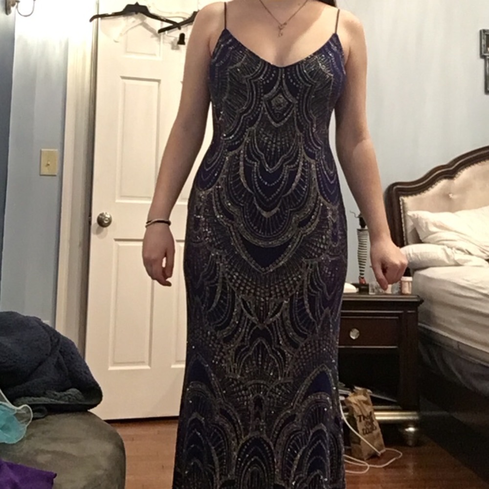 Blue glittery formal dress